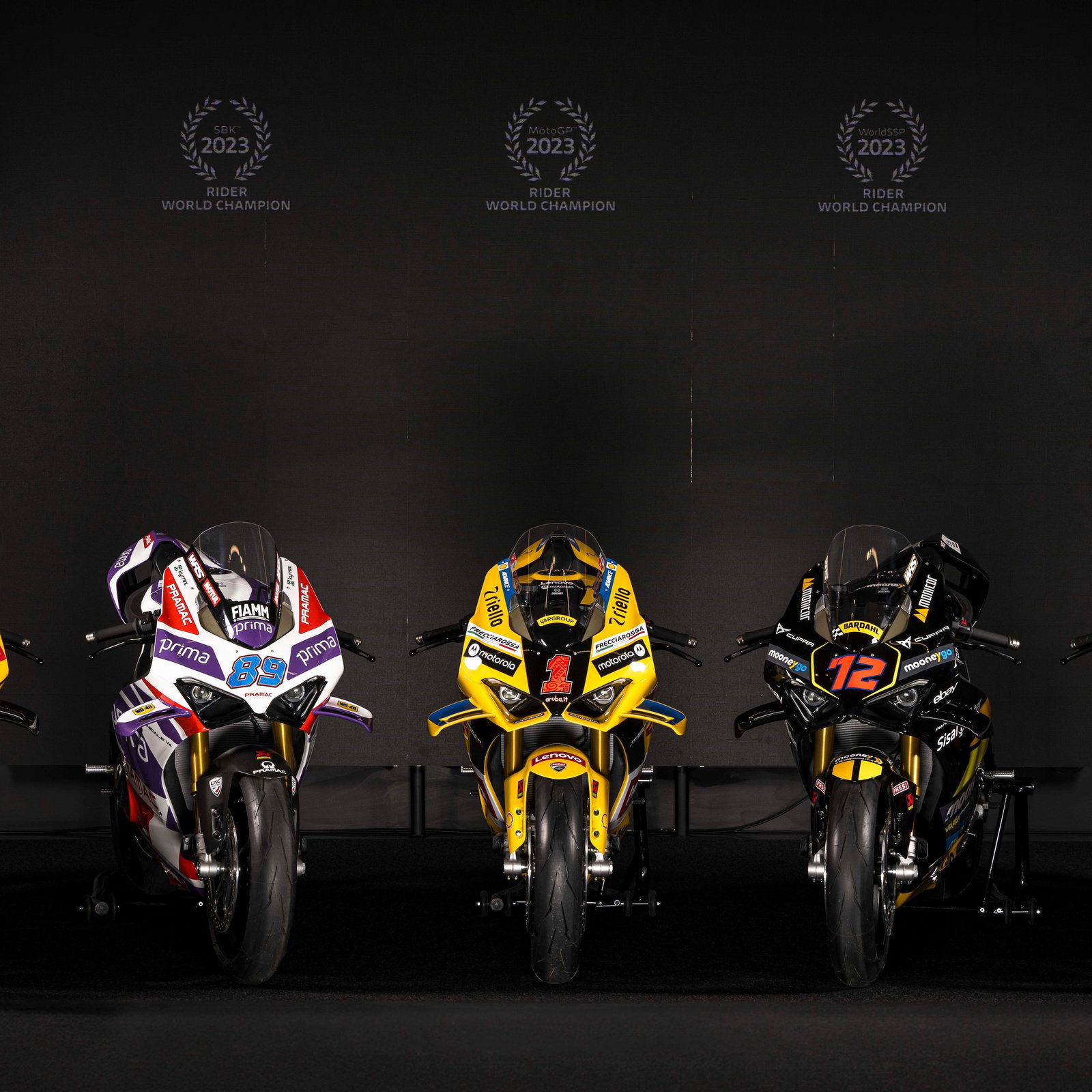 Ducati Panigale replicas for Bagnaia, Bautista, Bulega, Martin, Bezzecchi 